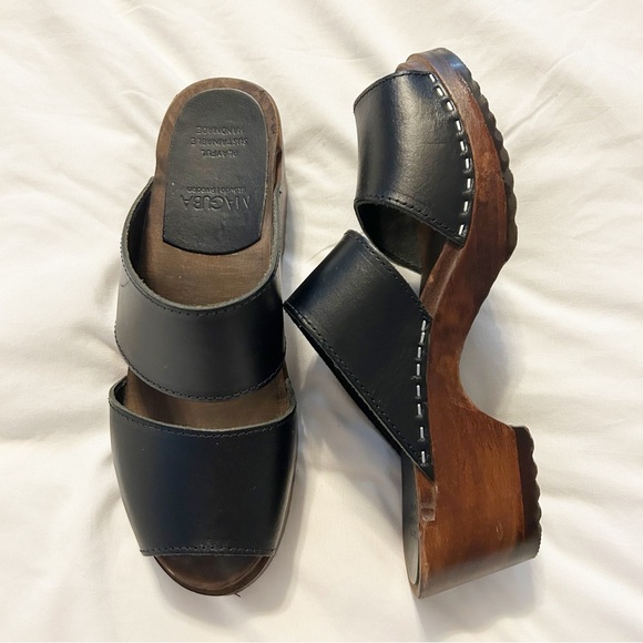 Maguba Shoes - Maguba Black Tokyo Clogs Sandals Leather Wood Size 37 Swedish Summer Minimalist